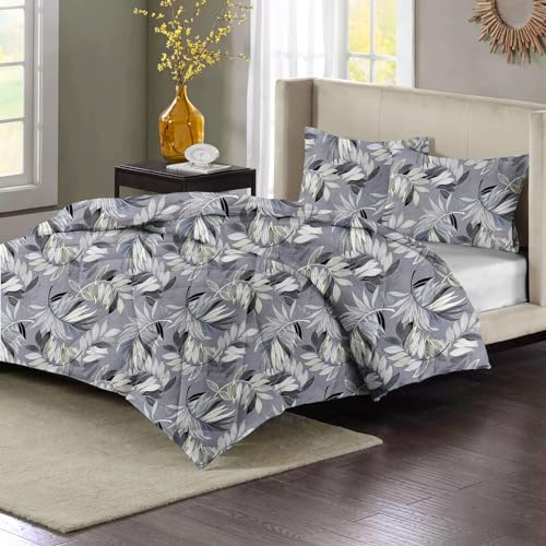 VAS COLLECTIONS Microfiber 220 GSM Glace Cotton AC Comforter Set King Size Double Bed with Flat Bedsheet 90x100 inch and 2 Pillow Covers | 4 Piece Bedding Set - Grey & Black Floral - Image 1