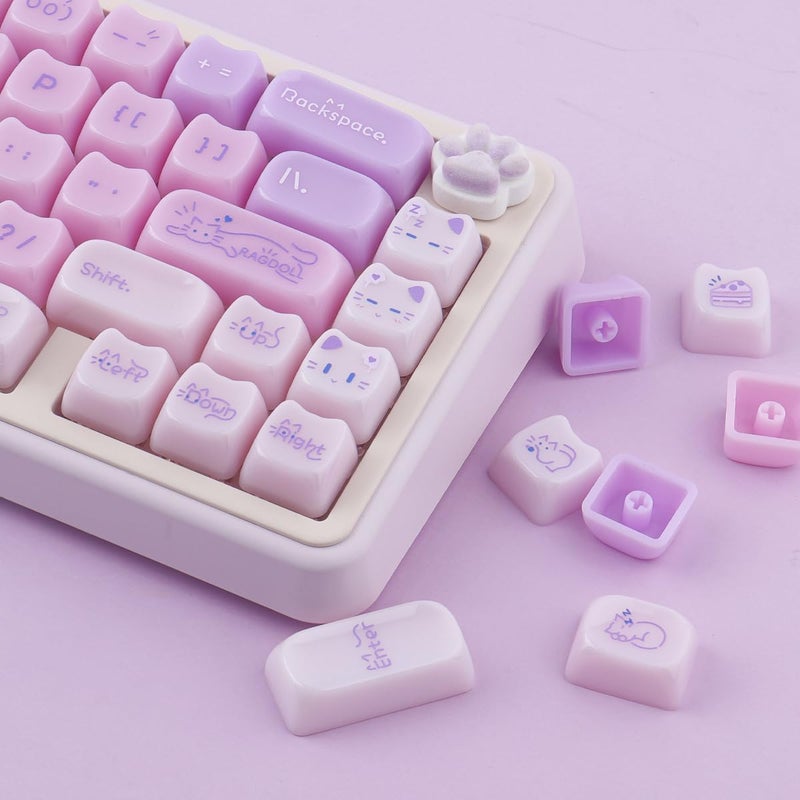 TYRIXKI Ceramic Jade Purple Cat Keycaps, 148 Keys Translucent Creamy Jelly Cute Keycaps Mao Profile Custom Keycap for Cherry Gateron MX Swithes Mechanical Keyboards - Image 3