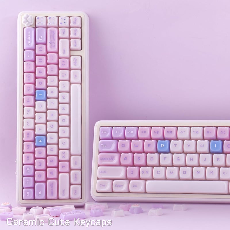 TYRIXKI Ceramic Jade Purple Cat Keycaps, 148 Keys Translucent Creamy Jelly Cute Keycaps Mao Profile Custom Keycap for Cherry Gateron MX Swithes Mechanical Keyboards - Image 4