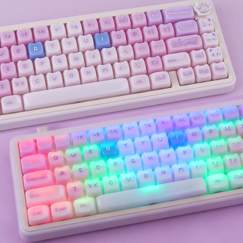 TYRIXKI Ceramic Jade Purple Cat Keycaps, 148 Keys Translucent Creamy Jelly Cute Keycaps Mao Profile Custom Keycap for Cherry Gateron MX Swithes Mechanical Keyboards - Image 5