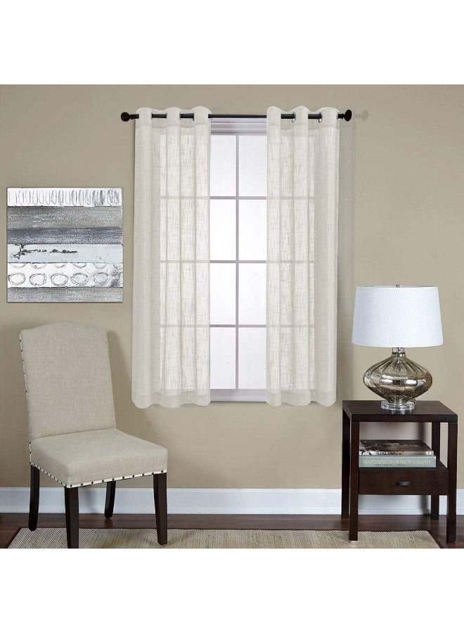 MIUCO Semi Sheer Curtains Poly Linen Textured Solid Grommet Curtains 63 Inches Long for Living Room 2 Panels 2 x 37 Wide x 63 Long Beige - Image 5