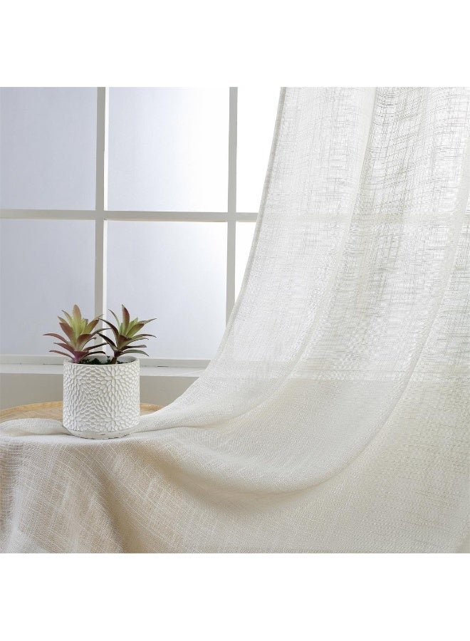 MIUCO Semi Sheer Curtains Poly Linen Textured Solid Grommet Curtains 63 Inches Long for Living Room 2 Panels 2 x 37 Wide x 63 Long Beige - Image 3
