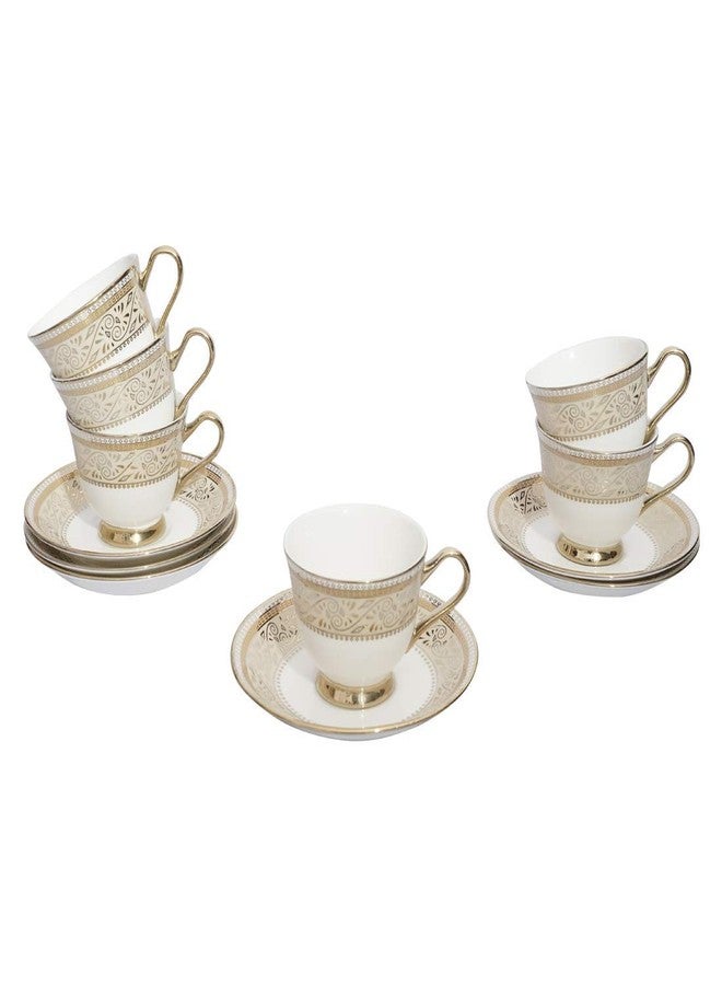 E - Ezra 22K Gold Bharat Bone China China Cup & Saucer Mug - 6 Pieces, Golden, 180 ml - Image 5