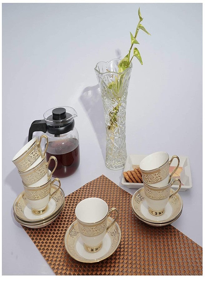 E - Ezra 22K Gold Bharat Bone China China Cup & Saucer Mug - 6 Pieces, Golden, 180 ml - Image 1