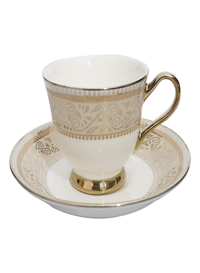 E - Ezra 22K Gold Bharat Bone China China Cup & Saucer Mug - 6 Pieces, Golden, 180 ml - Image 2