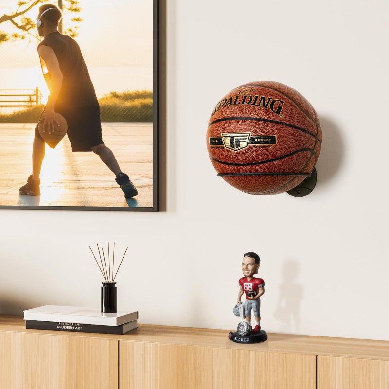 Puersi Basketball Holder Wall Mount 2 Pack  Ball Display Stand Storage Black Metal  For Soccer Football Volleyball Teen Boy D?Cor - Image 2