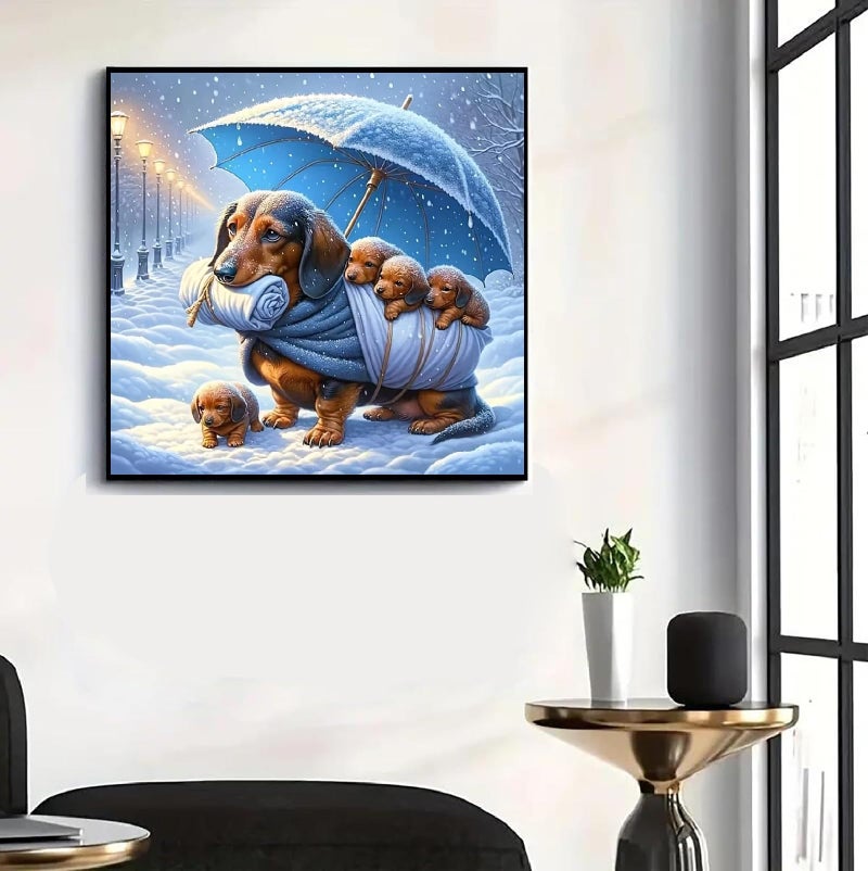 MOMDEDP Dog Diamond Art Painting Kits for Adults, Full Drill Winter Diamond Dots Paintings for Beginners, Round 5D Dog Family Paint with Diamonds Pictures Gem Art Painting Kits DIY Crafts 11.8x11.8inch - Image 2