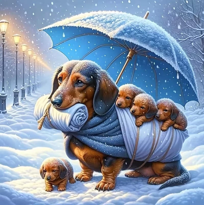 MOMDEDP Dog Diamond Art Painting Kits for Adults, Full Drill Winter Diamond Dots Paintings for Beginners, Round 5D Dog Family Paint with Diamonds Pictures Gem Art Painting Kits DIY Crafts 11.8x11.8inch - Image 1