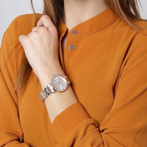 Daniel Klein Analog White Round Dial Two Tone Silver Rose Gold Metal Strap Stone-Studded Water-Resistant Wrist Watch for Women Girls, Ladies DK11138-5 - Image 4