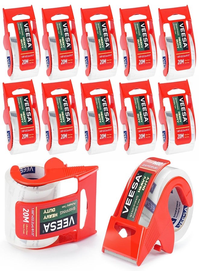 VEESA Packaging Tape with Dispenser, Strong Adhesive, 12 Rolls Clear Shipping Tapes, Heavy Duty Packing Tape for Shipping, Moving & Storing, 1.88" x 22.2 yd, 1.5" Core - Image 1