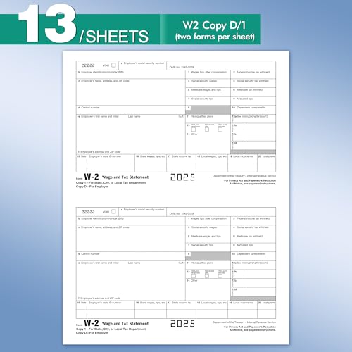 Yeplan W2 Tax Forms 2025 with Envelopes, 4 Part Tax Forms 2025, 25 Employee Kit of Laser Forms with 3 W3, with 25 Self Seal Envelopes - Image 5