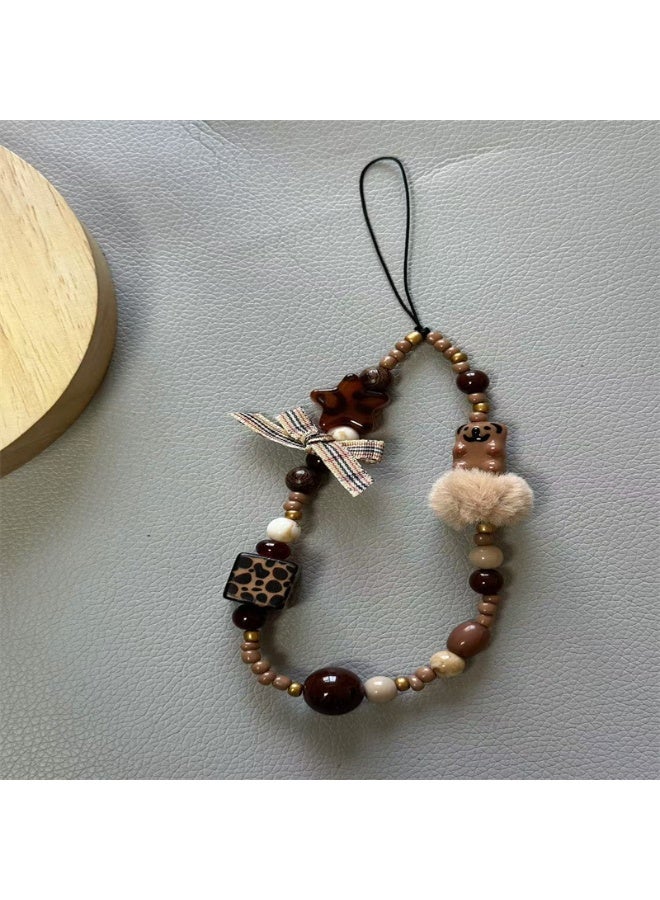 NIBEMINENT Phone Charm/ Chain Strap for Women Girls, Leopard Print Beads Cell Phone Case Lanyard Wrist Strap