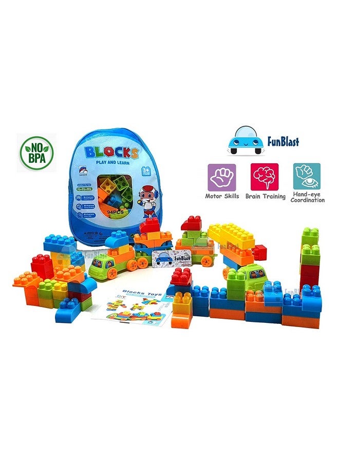 FunBlast Building Blocks for Kids with Wheel, Block Bricks Toys for Kids, Best Gift Toy for Girls, Boys - Block Game for 3+ Years Kids, Boys, Children - Multicolor (78 Pcs & 16 Wheels) - Image 2