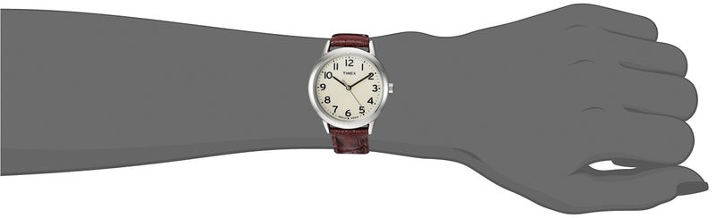 TIMEX ساعة تيمكس النسائية سهلة القراءة 30 مم - علبة فضية مع قرص كريمي وحزام جلد كروكو بني - Image 2