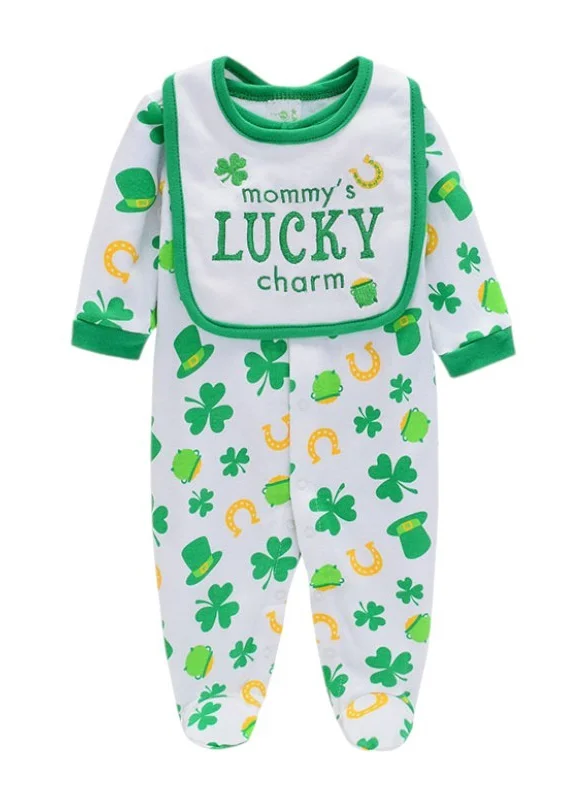 بمبىمىشى Bambimici Lucky Charm Print Long Sleeve Bodysuit- Green