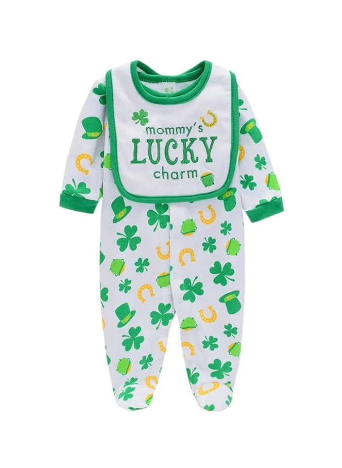 بمبىمىشى Bambimici Lucky Charm Print Long Sleeve Bodysuit- Green