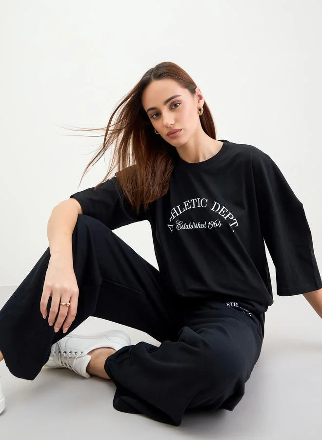 Styli Black Oversized Graphic Print Top and Joggers Co-Ords