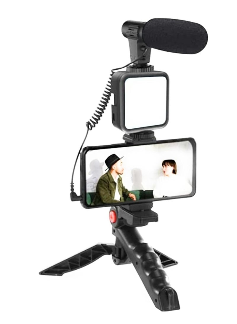 ELTRAZONE Studio kits, Mobile Phone Holder + Hand Grip/Mini Tripod Compatible with Smartphones for TikTok, Youtube, Live Streaming, Vlogging"Like Me" LED Video Light + Microphone - Image 1