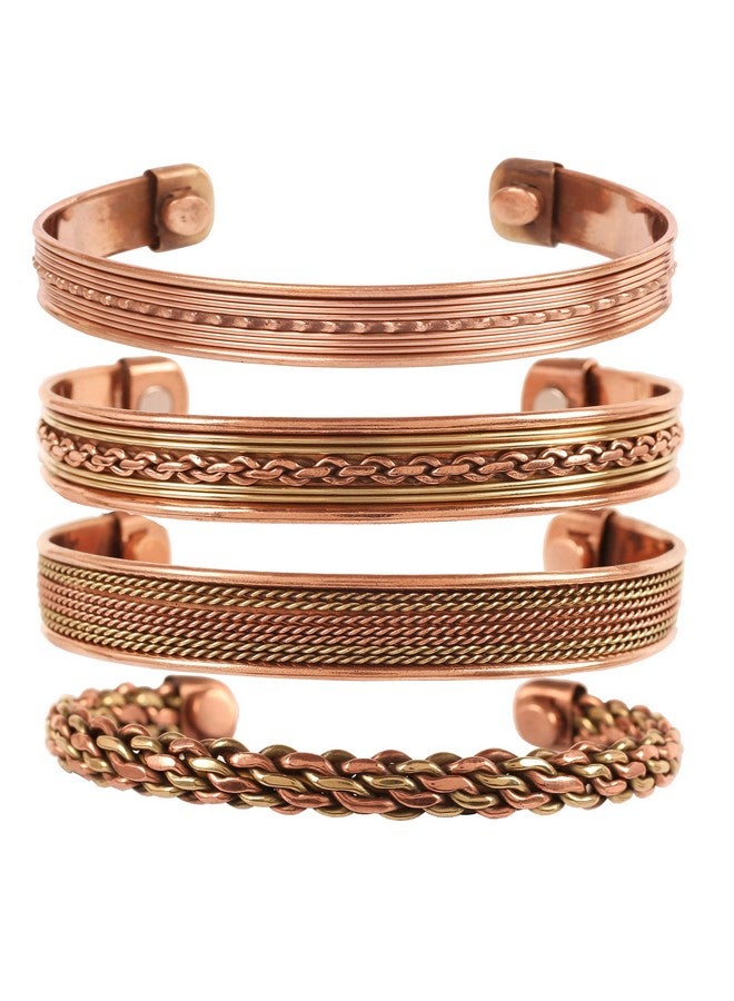 Touchstone NEW Indian Three metal Copper Brass Peace Healing Chakra Yoga Meditation Mantra Jewelry Bracelet Set Of 4 For Women and Men. - Image 1