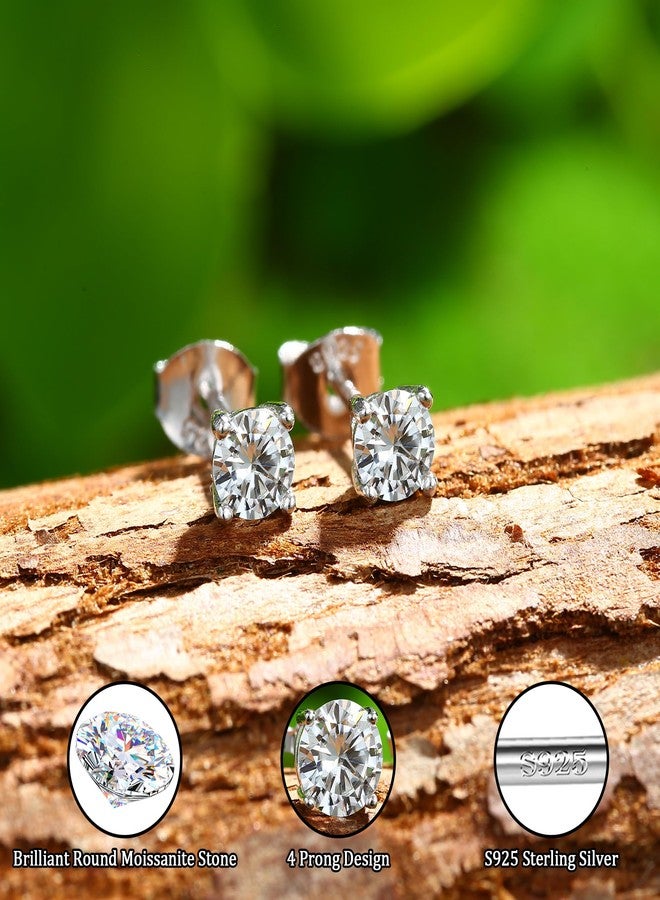 GEMQUEEN Moissanite Stud Earrings : 18K White Gold Plated Solid 925 Sterling Silver Earring Hypoallergenic Dainty Flat Back Stud Earrings Jewelry for Women Men D Color VVS1 Clarity, 0.6CTW(0.3CT Each)-4MM - Image 5