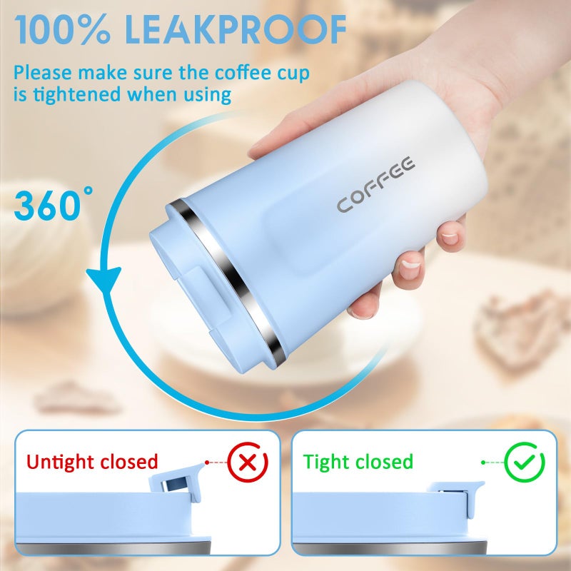 CS COSDDI كوب CS COSDDI سعة 12 أونصة من الفولاذ المقاوم للصدأ معزول بالفراغ - كوب سفر للقهوة مقاوم للتسرب مع غطاء - أكواب قهوة للحفاظ على الحرارة/قهوة مثلجة وشاي وبيرة - Image 1