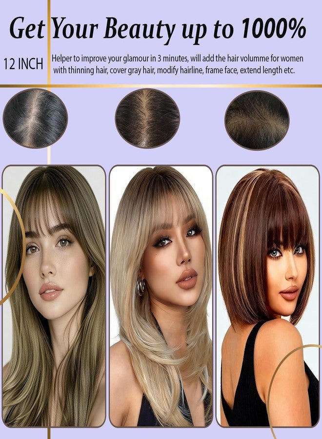Jinhui Hair Toppers for Women with Thinning Hair, 12 Inch Toppers Hairpieces for Women with Wispy Clip in Bangs Realistic Scalp & Parting Wiglets Daily Use (Ombre Light Brown to Blonde) - Image 4