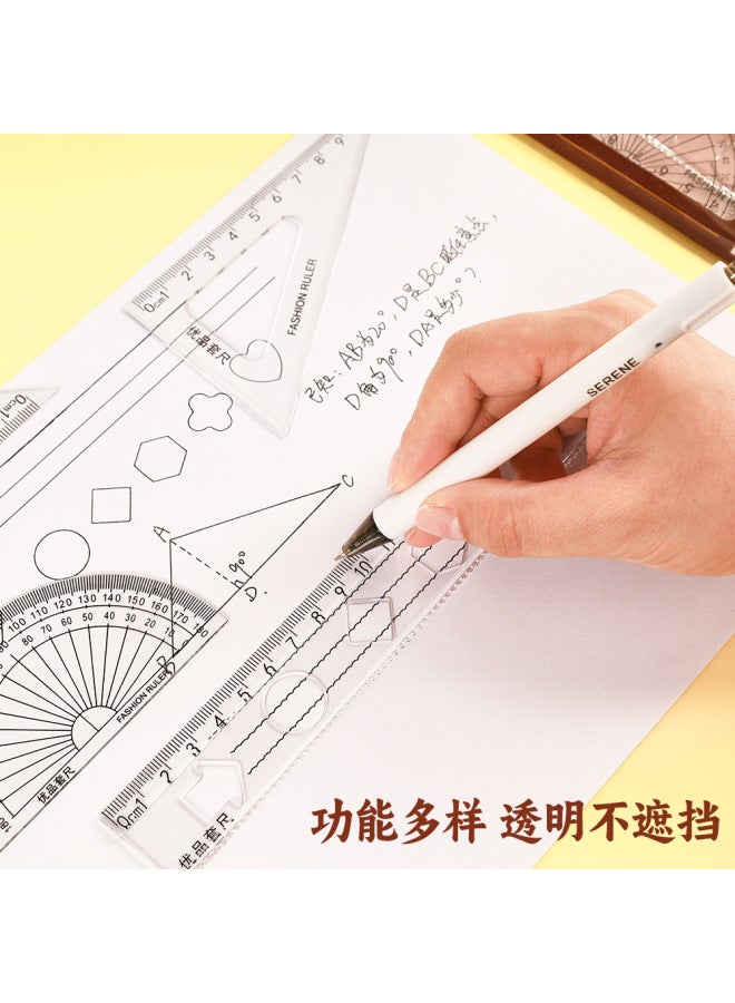 HELPS Creative Inspirational Ruler Set For Students, Four-piece Set, High-looking Transparent Ruler, Triangle Plate, Protractor, Ruler Set - Image 3