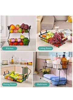 Arabest 2 Tier Fruit Basket, Stackable Fruit Basket Bowl Stand with Wooden Handle, Detachable Fruit Storage Basket for Kitchen, Dining Room, Countertop, White  - Image 4