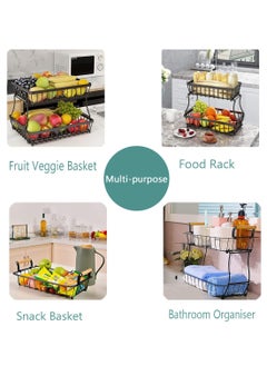 Arabest 2 Tier Fruit Basket, Stackable Fruit Basket Bowl Stand with Wooden Handle, Detachable Fruit Storage Basket for Kitchen, Dining Room, Countertop, White  - Image 5