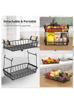 Arabest 2 Tier Fruit Basket, Stackable Fruit Basket Bowl Stand with Wooden Handle, Detachable Fruit Storage Basket for Kitchen, Dining Room, Countertop, White  - Image 3
