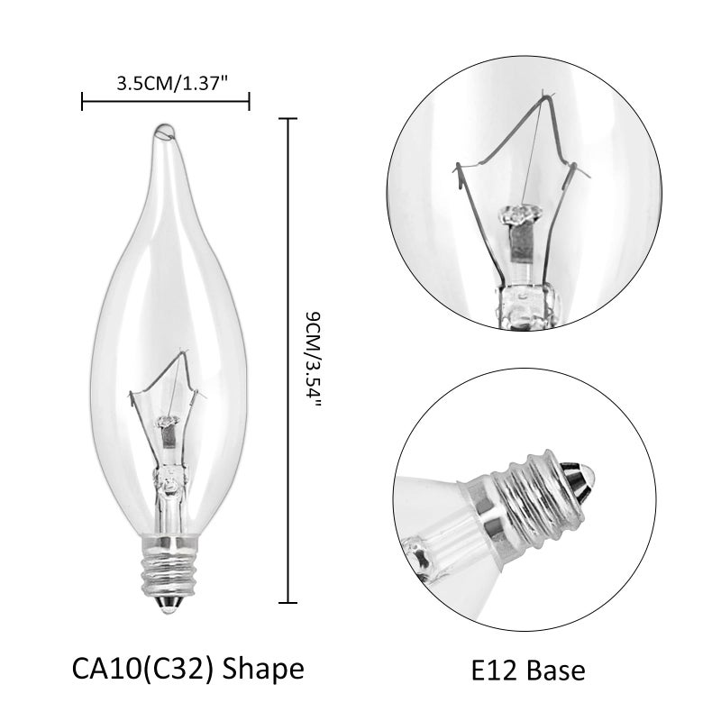 LinMiFo 12-Pack E12 B10 Clear Candelabra Base Bulb, 40W 120V Incandescent Candle Light Bulbs Dimmable Chandelier Light Bulbs for Pendants or Outdoor, Ceiling Fan, Fireplace, Wall Sconces - Image 2