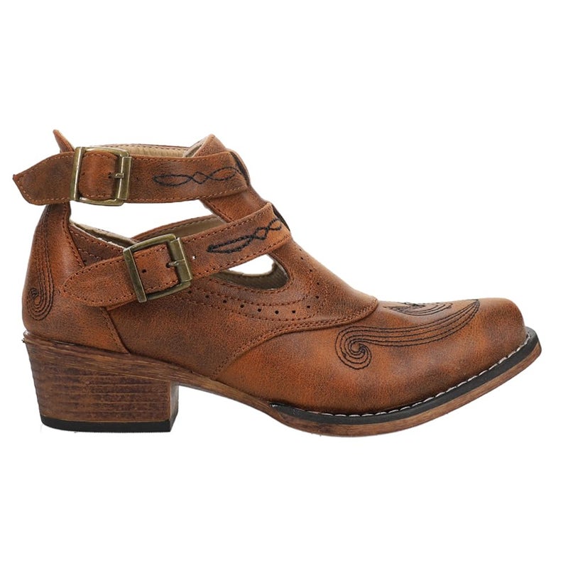 ROPER Womens Willa Embroidery Snip Toe Casual Boots Ankle Low Heel 1-2" - Brown - Size 7.5 B - Image 1