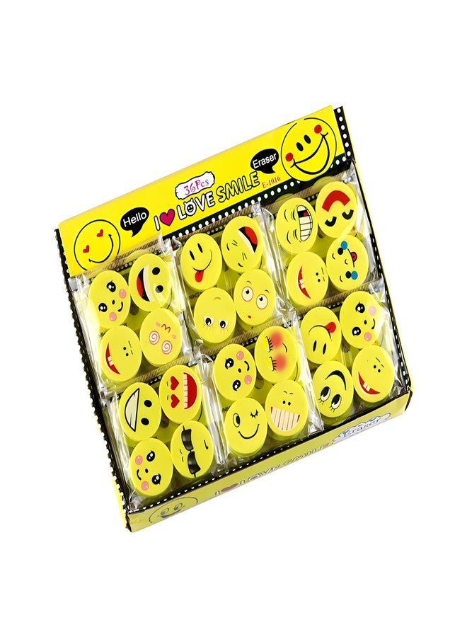 Radiance™ 48 Pcs Small Smiley Shape Erasers for Kids | Cute Pencil Erasers | Pack of 4 Pcs Each | Fun School Stationery | Birthday Return Gift for Boys & Girls (Yellow) - Image 1