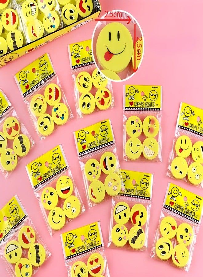 Radiance™ 48 Pcs Small Smiley Shape Erasers for Kids | Cute Pencil Erasers | Pack of 4 Pcs Each | Fun School Stationery | Birthday Return Gift for Boys & Girls (Yellow) - Image 3