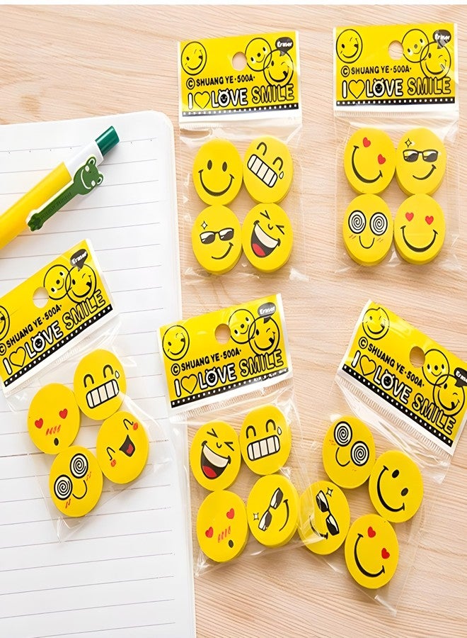 Radiance™ 48 Pcs Small Smiley Shape Erasers for Kids | Cute Pencil Erasers | Pack of 4 Pcs Each | Fun School Stationery | Birthday Return Gift for Boys & Girls (Yellow) - Image 4
