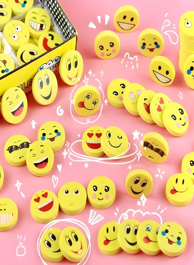 Radiance™ 48 Pcs Small Smiley Shape Erasers for Kids | Cute Pencil Erasers | Pack of 4 Pcs Each | Fun School Stationery | Birthday Return Gift for Boys & Girls (Yellow) - Image 2