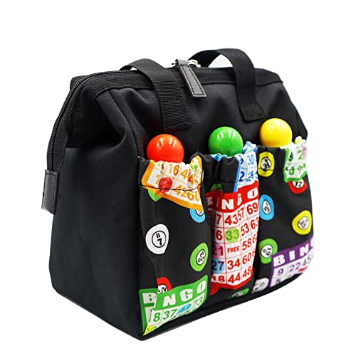 Yuanhe Bingo Dauber Tote Bag - Black Bingo Pattern Handle Bag with Zipper and 6 Pockets - Image 1