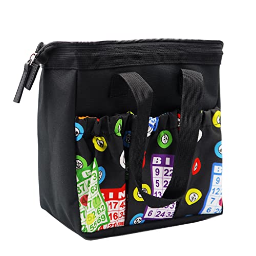 Yuanhe Bingo Dauber Tote Bag - Black Bingo Pattern Handle Bag with Zipper and 6 Pockets - Image 5