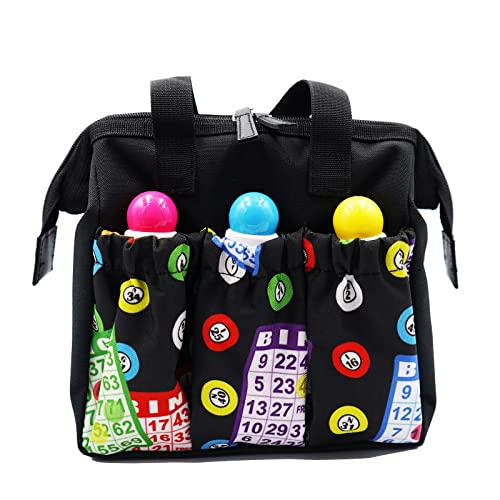 Yuanhe Bingo Dauber Tote Bag - Black Bingo Pattern Handle Bag with Zipper and 6 Pockets - Image 2