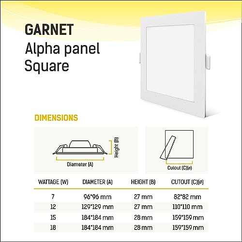 wipro Garnet 7W Square Led Alpha Panel | Cool White Light (6500K) | Recessed Down Light for False Ceiling | Cutout - 82X82Mm | Pack of 10 - Image 2
