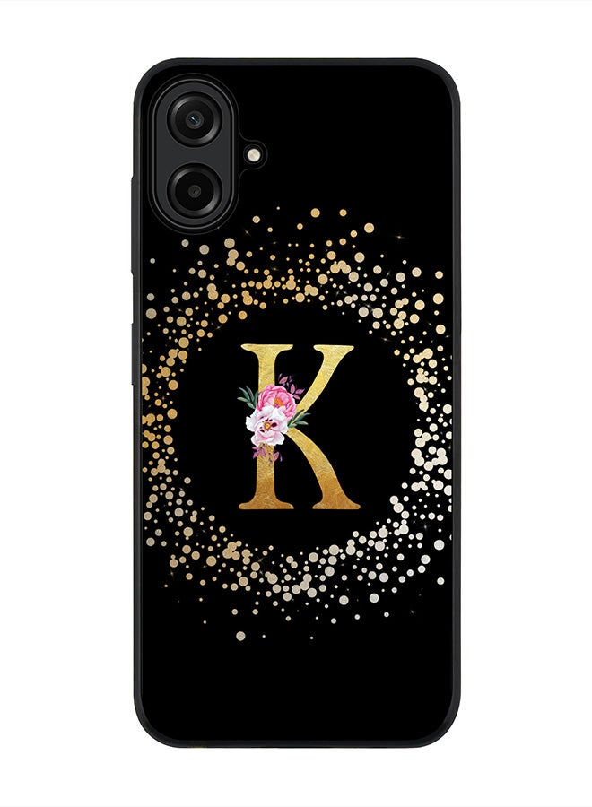 Stylizedd For Samsung Galaxy A07 4G Case,Slim fit Camera Protection, Shockproof Thin Phone cover  - Custom Monogram Floral - K ( Black )