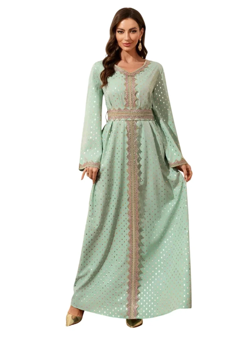 بيداني قفطان مينت لامع بنقشة نقاط البولكا