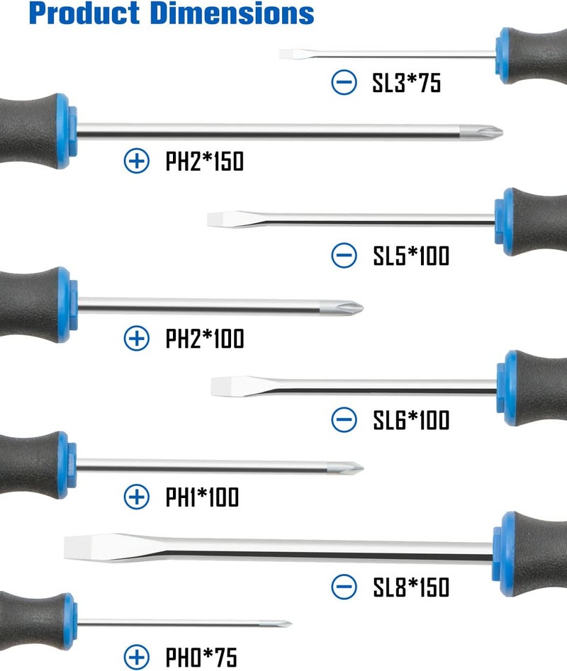 ROTATION 8-Piece Magnetic Screwdrivers Set with Nichrome tip, 4 Phillips and 4 Slotted Tips, Professional Cushion Grip Screwdriver Set with High Torque (8pc_silver tip_gloss) - Image 2