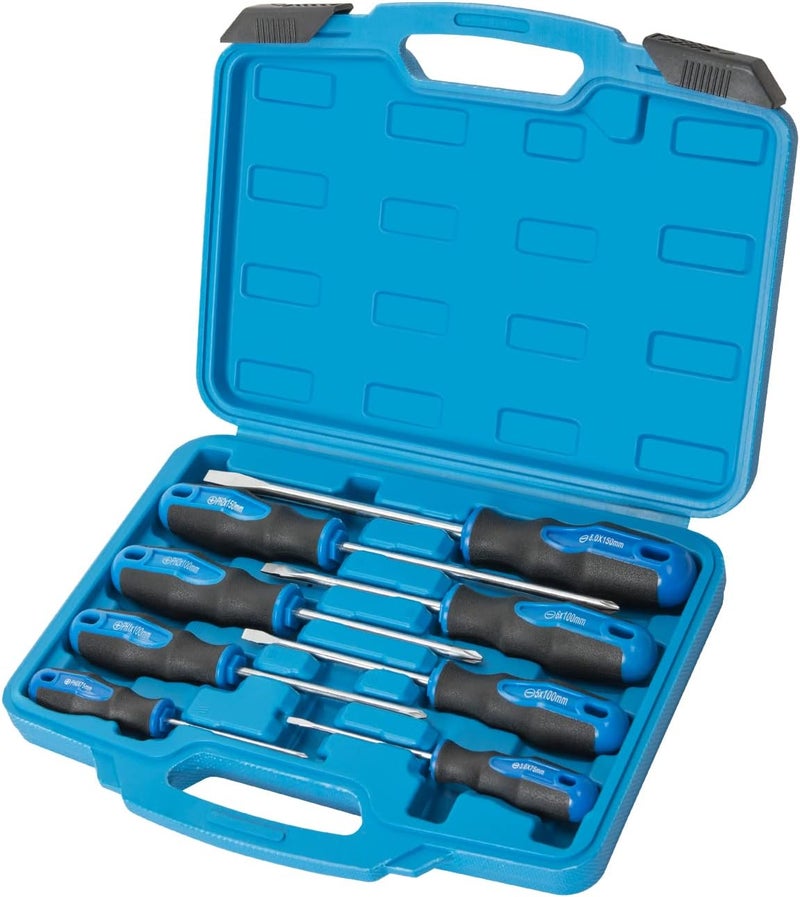ROTATION 8-Piece Magnetic Screwdrivers Set with Nichrome tip, 4 Phillips and 4 Slotted Tips, Professional Cushion Grip Screwdriver Set with High Torque (8pc_silver tip_gloss) - Image 1