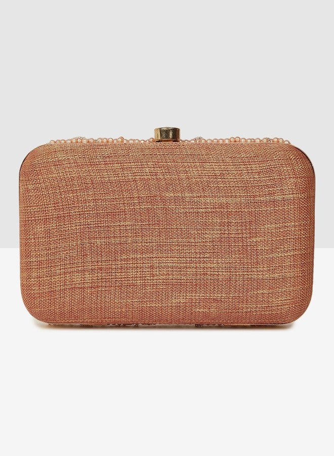 Crusset - Women's Suede Designer Wedding Sling Clutch Bag | Golden Purse with Circular Multi-Shell Embellishments and Embroidery (Off White) - Image 3