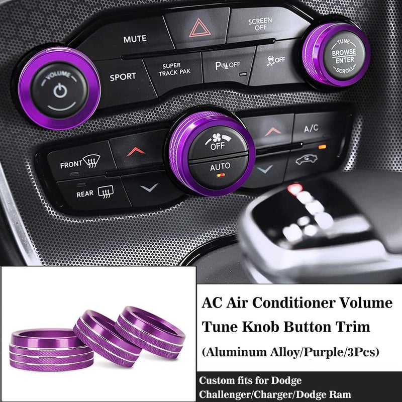 Auprite Climate Control Knob Covers for Challenger Accessories 2015-2023 2024, for Dodge Charger 2015-2023 2024, for Dodge Chrysler 300/300s 2015-2024,3Pcs Kit (Purple) - Image 5