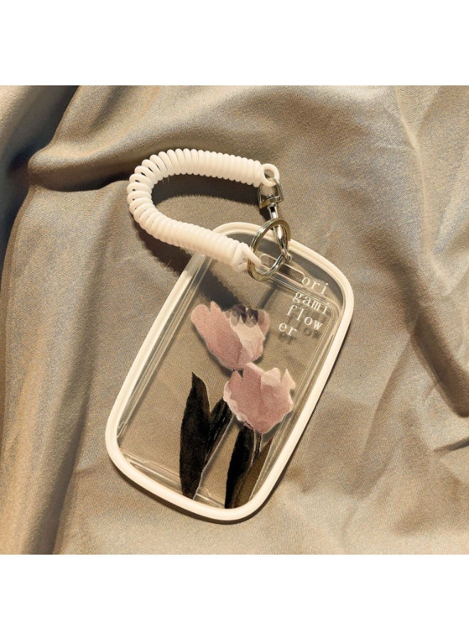 NIBEMINENT 1 - Piece Small Flowers Kpop Photo Card Holder Pendant Key Chain ID Badge Holder ID Card Holder Photo Card Protector for School ID Office ID Access Card for Women Girls