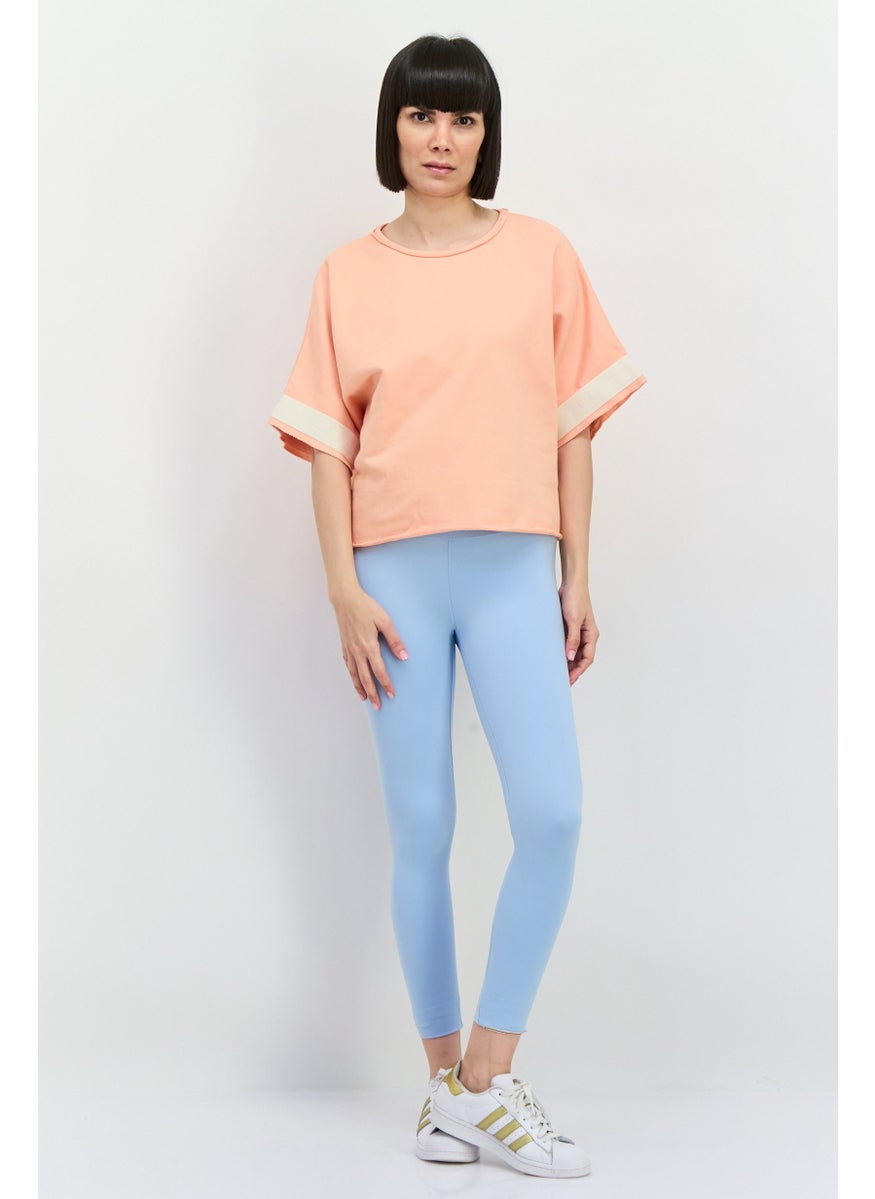 TRIBE OF 6 - Women Round Neck Short Sleeves Plain T-shirt, Peach - Image 1