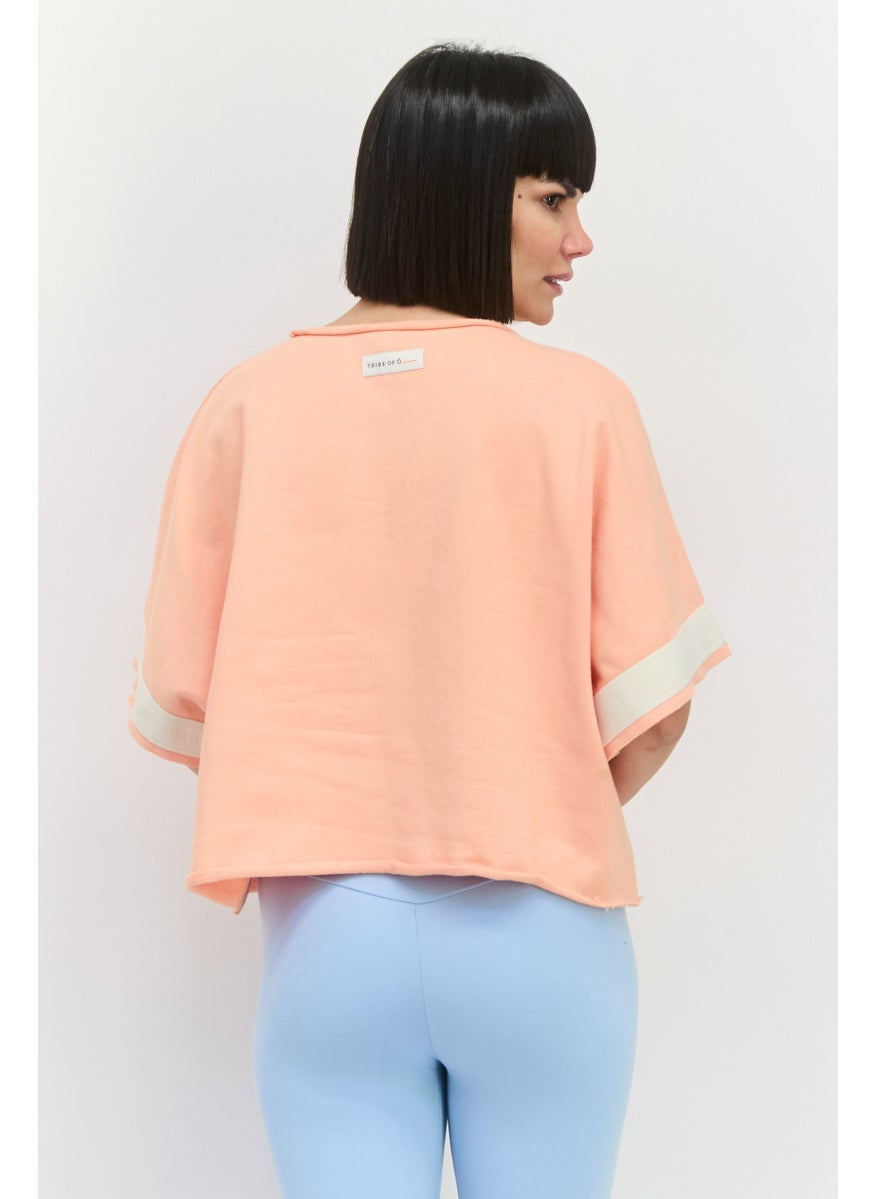 TRIBE OF 6 - Women Round Neck Short Sleeves Plain T-shirt, Peach - Image 1