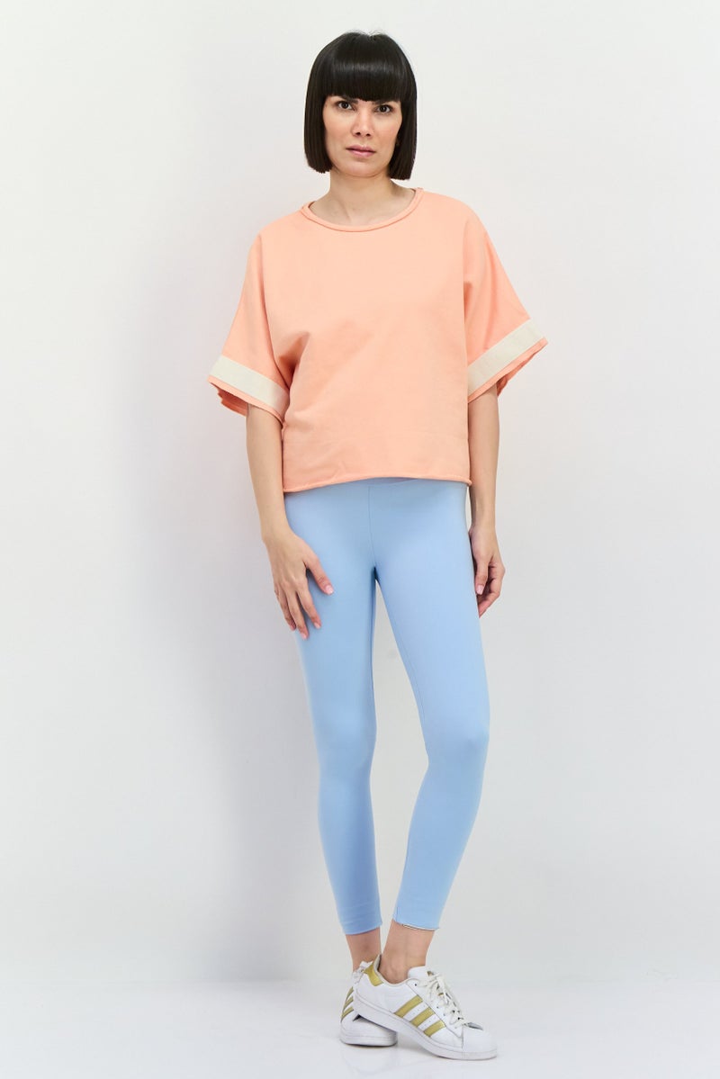 TRIBE OF 6 Women Round Neck Short Sleeves Plain T-shirt, Peach - Image 2